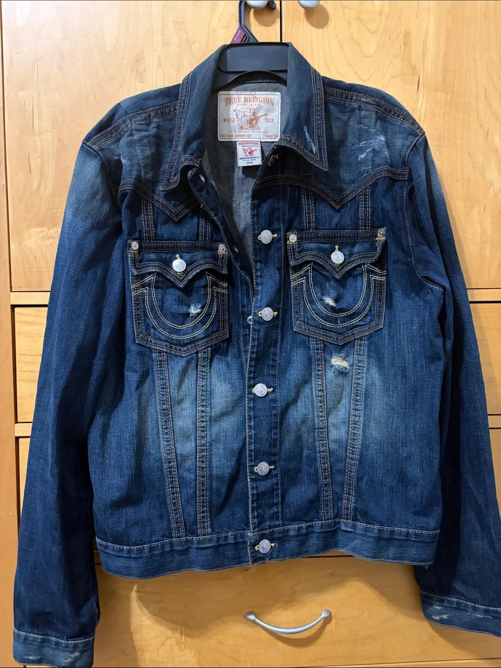 True Religion Indigo Washed Denim Jacket with Contrast Stitching